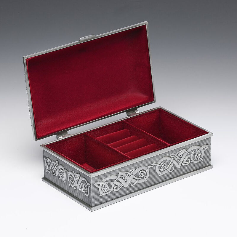 Mullingar Pewter Claddagh Jewelry Box With Celtic Pattern - Large Size